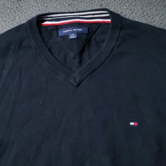 Tommy Hilfiger  Cotton V‎ Neck Sweater Mens Size L Large Black - Picture 1 of 8